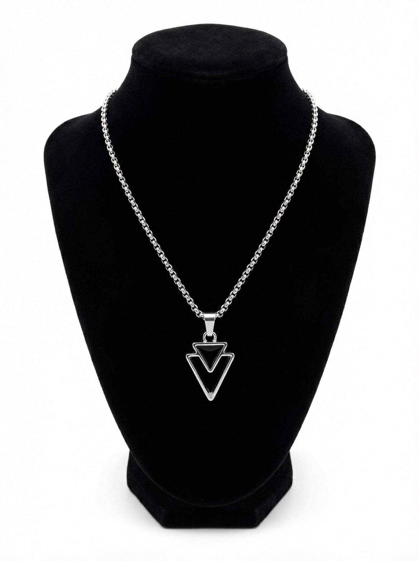 Black Inverted Triangle Pendant Necklace for Men - 60 CM