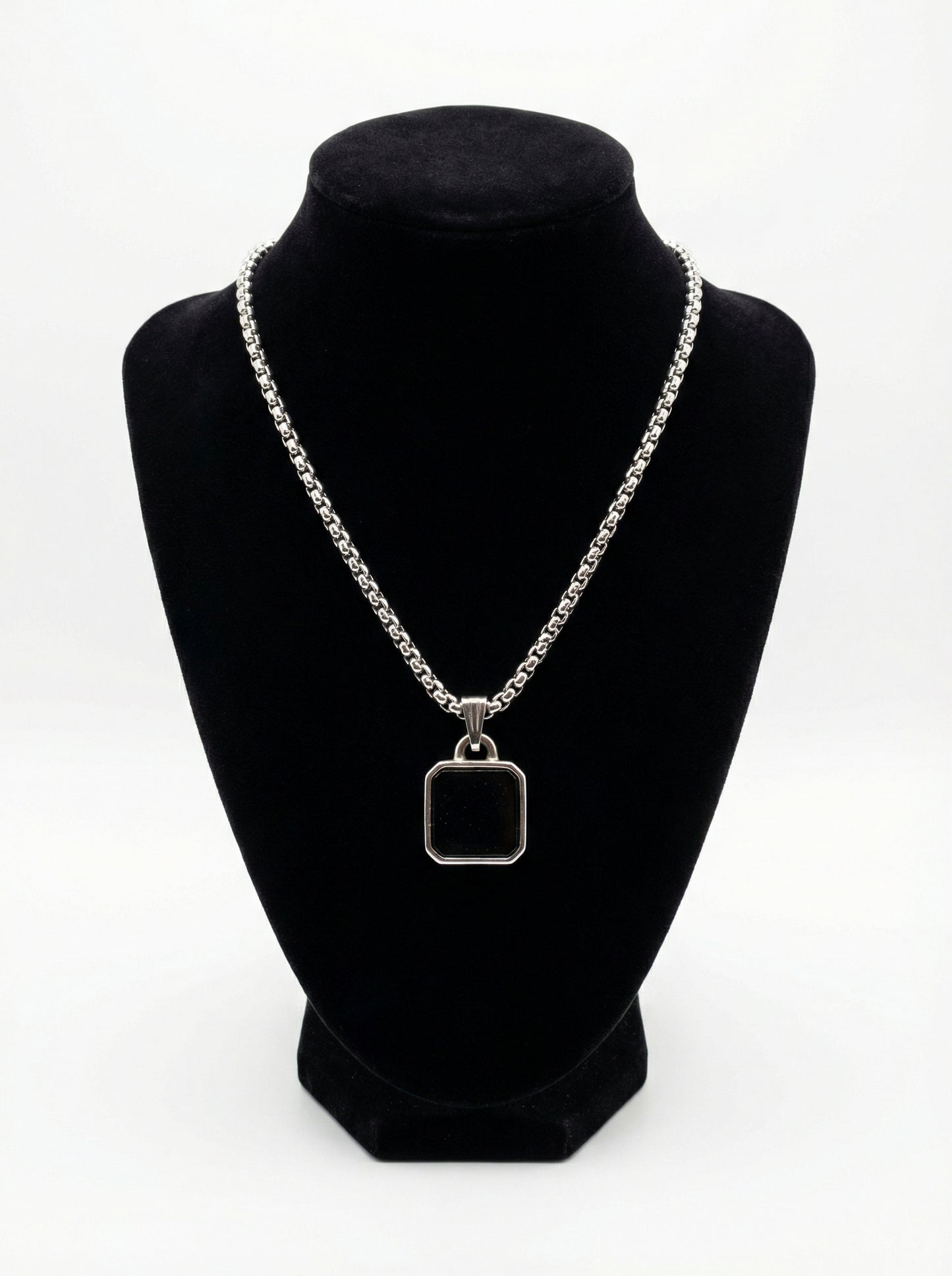 Classic Black Square Pendant Necklace for Men - 60 CM