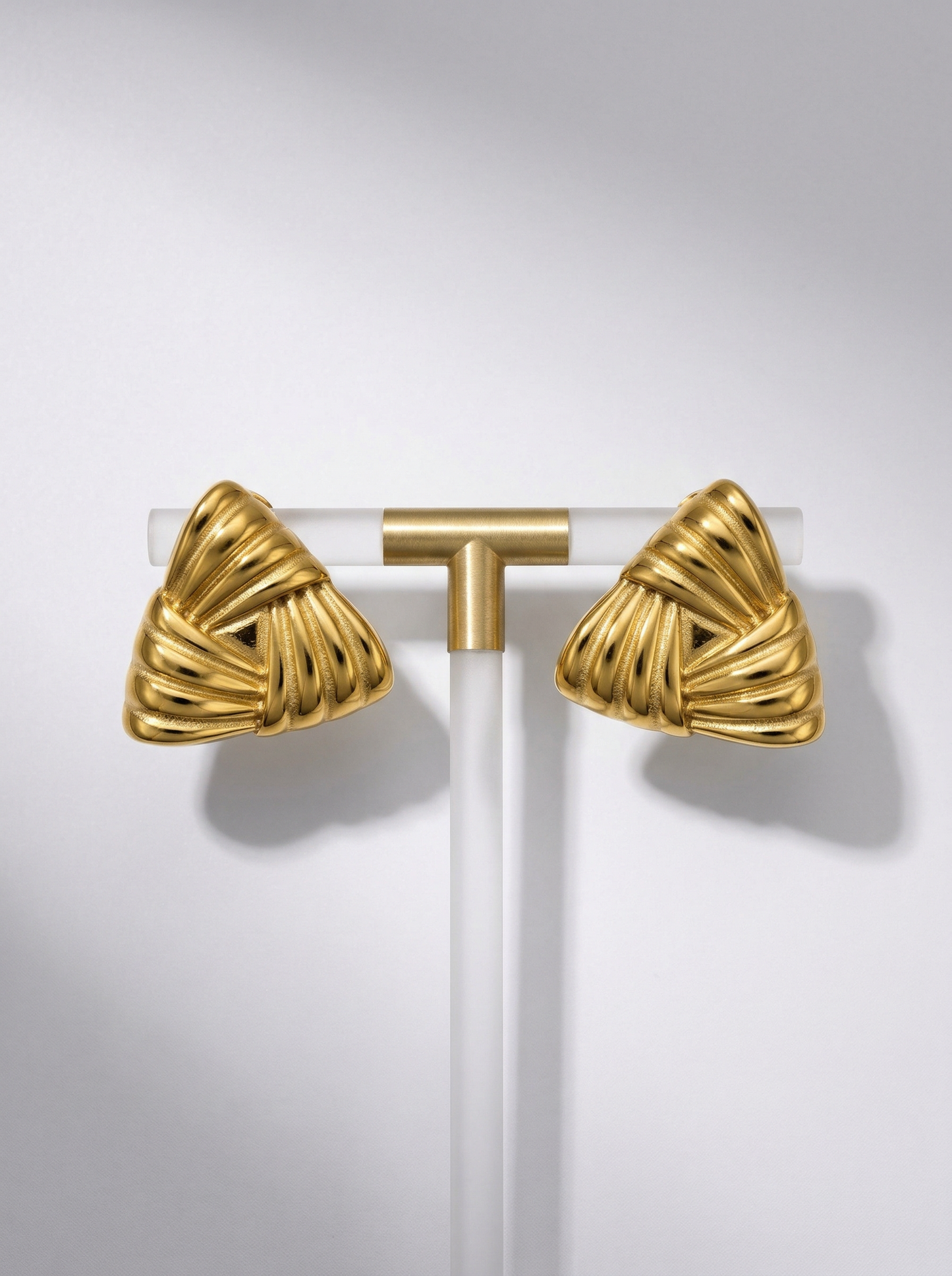 Golden Twisted Triangle Statement Stud Earrings