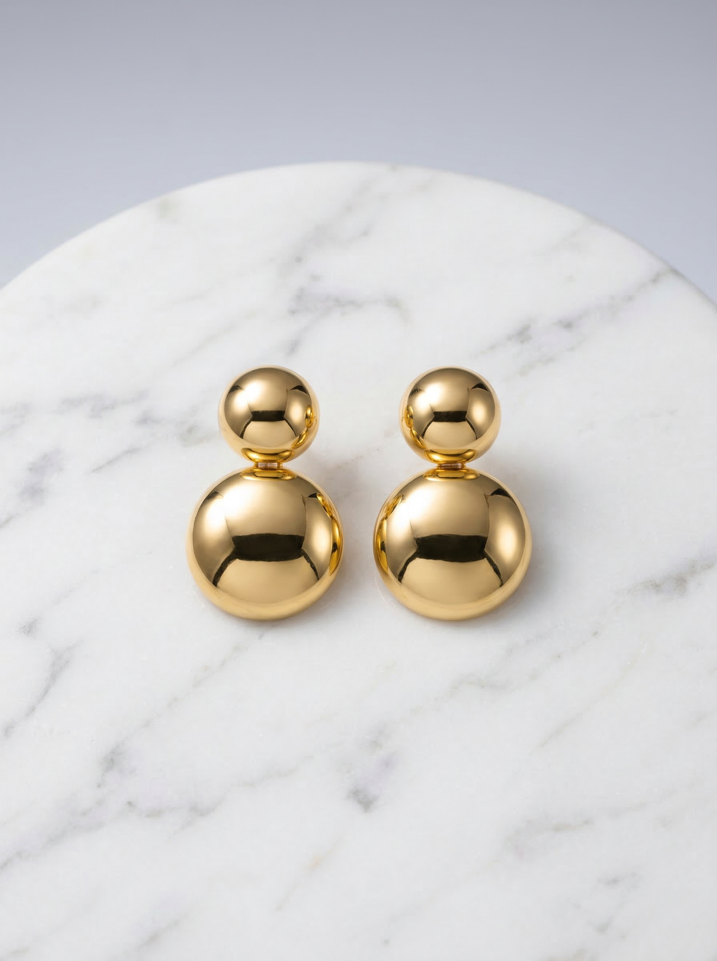 Golden Double Sphere Drop Earrings
