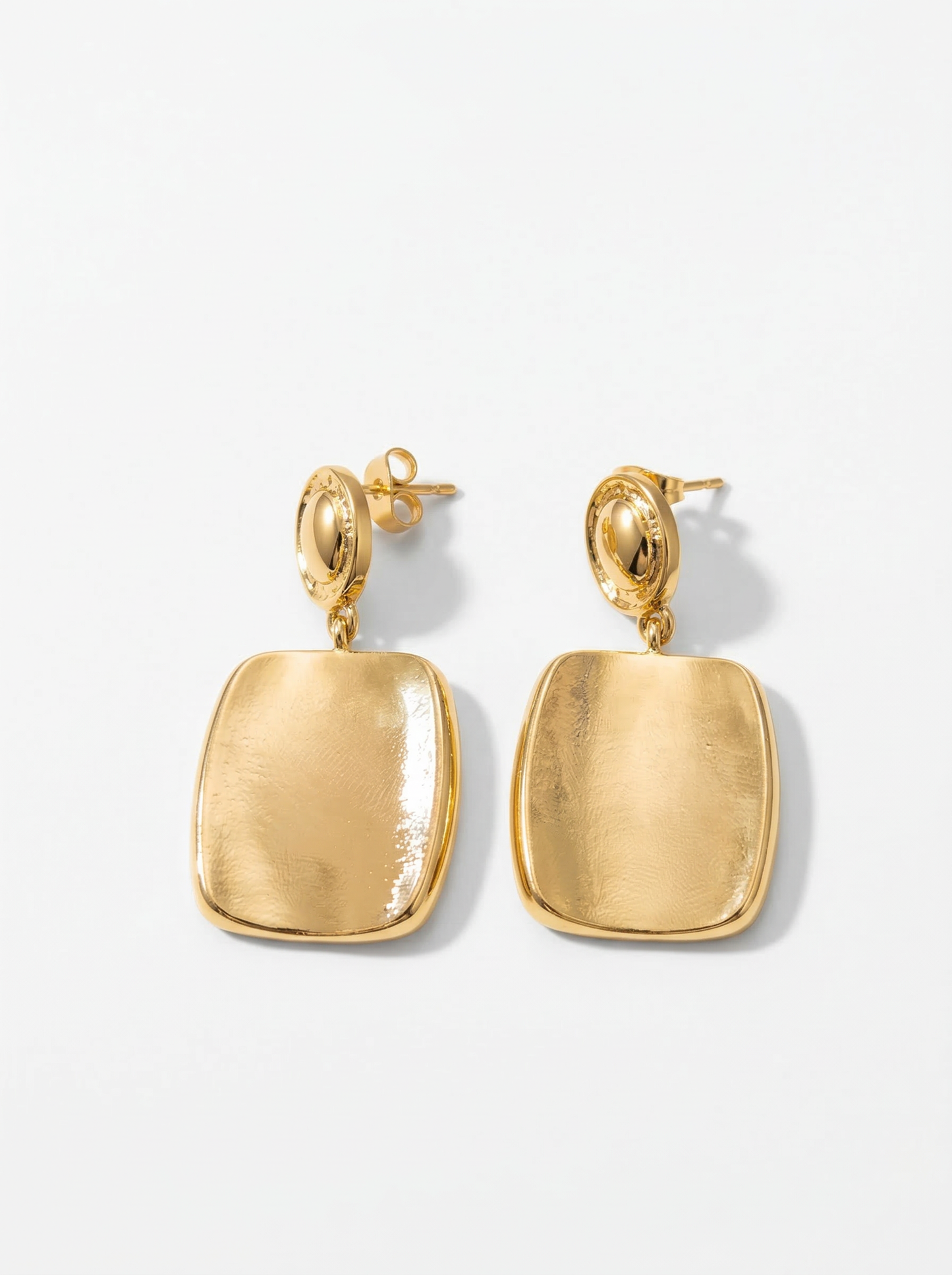 Golden Sculpted Rectangle Drop Earrings