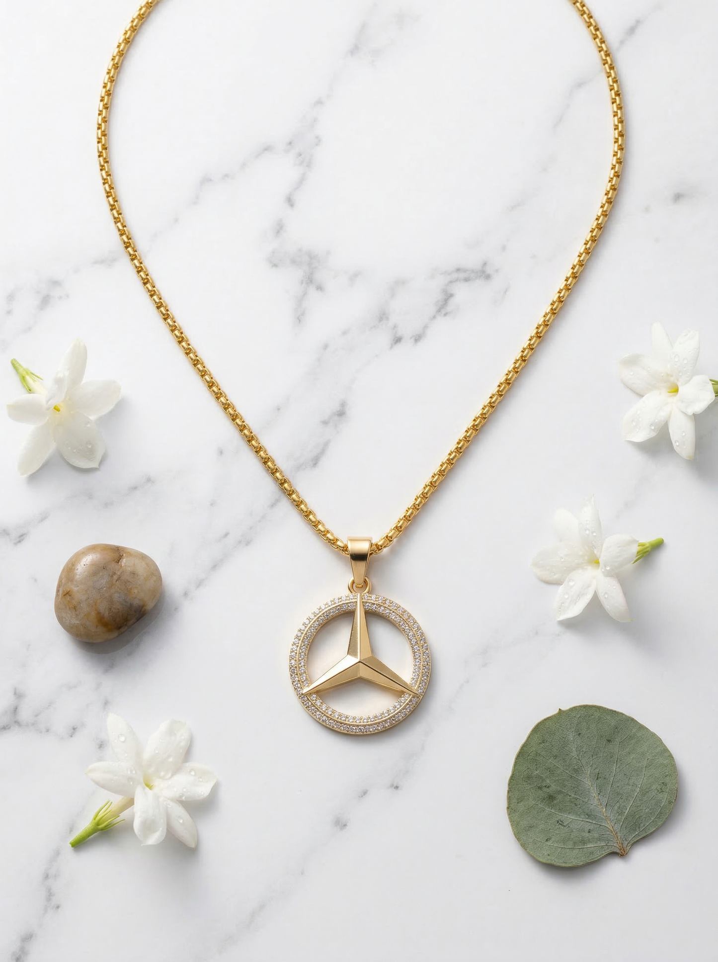 Golden Iced Star Wheel Pendant Chain