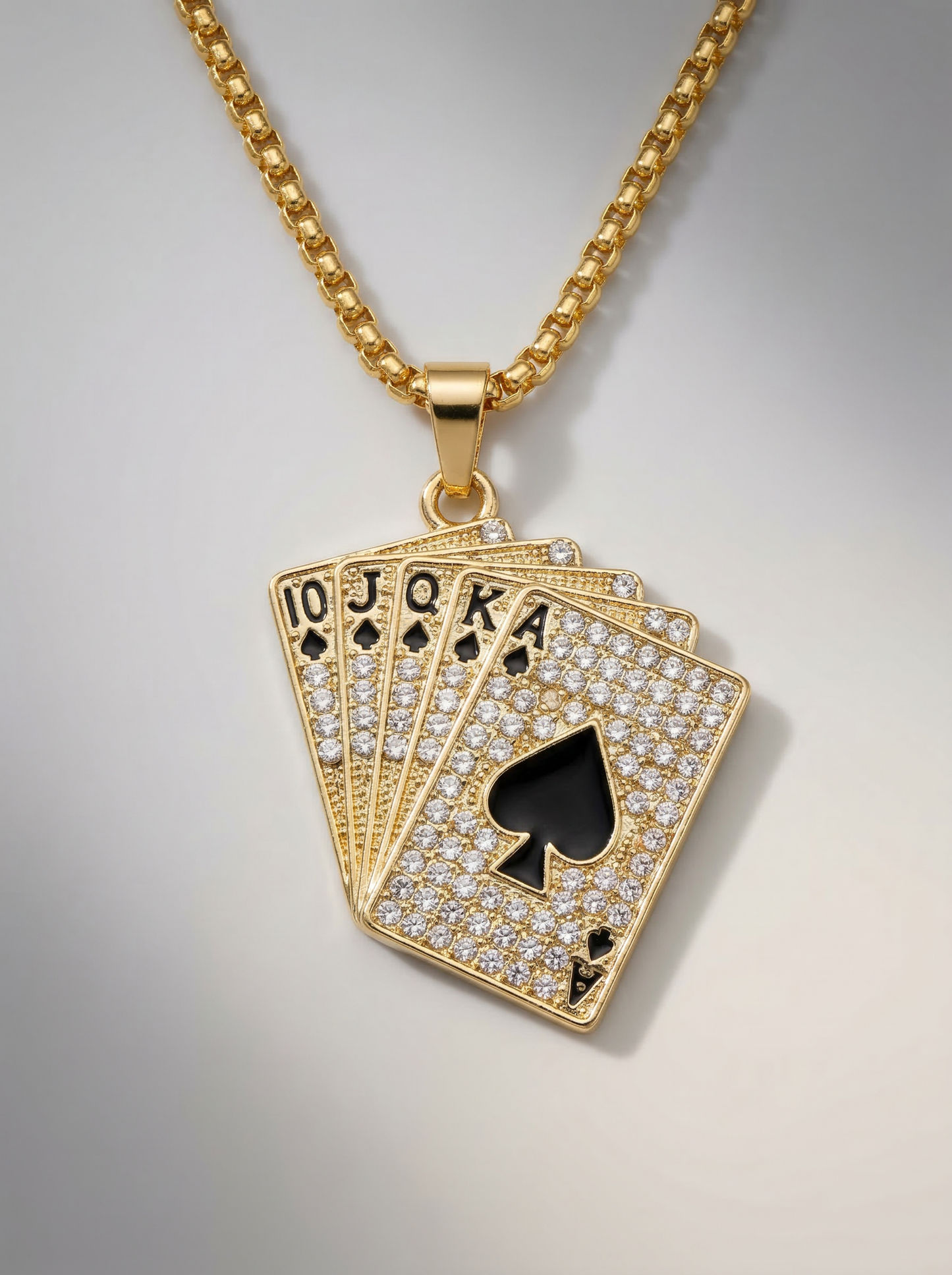Golden Iced Royal Cards Pendant Chain