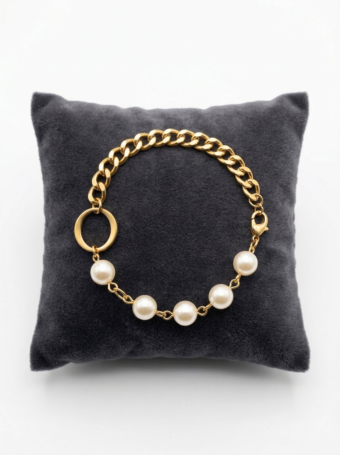 Golden Pearl Link Charm Bracelet