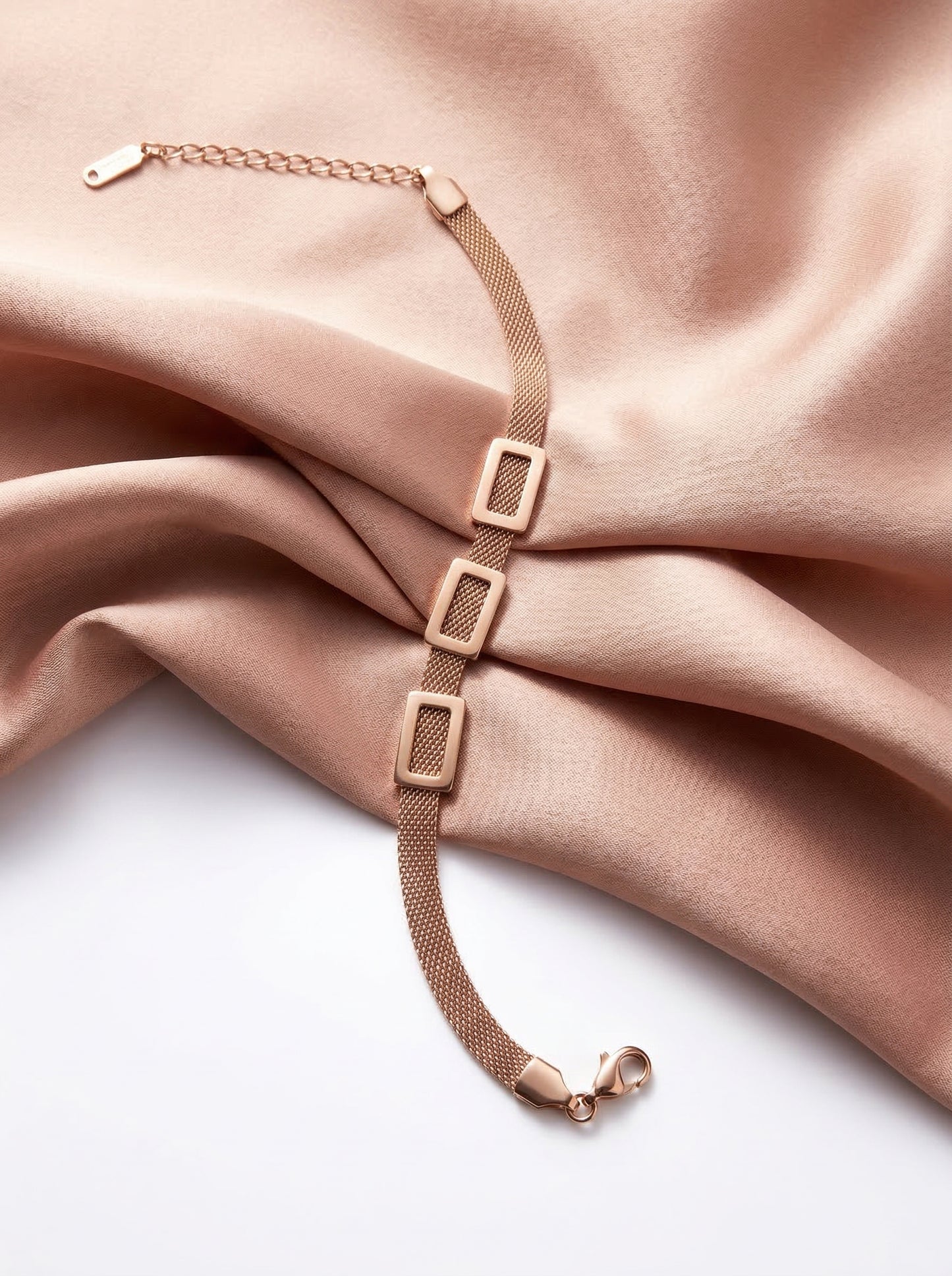 Rose Gold Mesh Geometric Link Bracelet