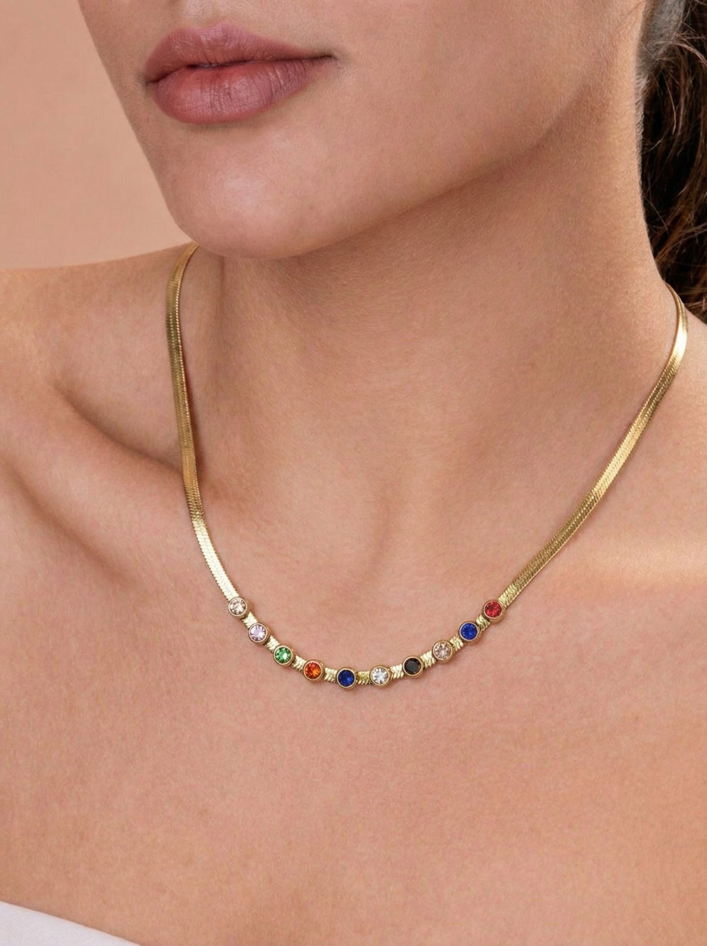 Rainbow Solitaires Charm Necklace