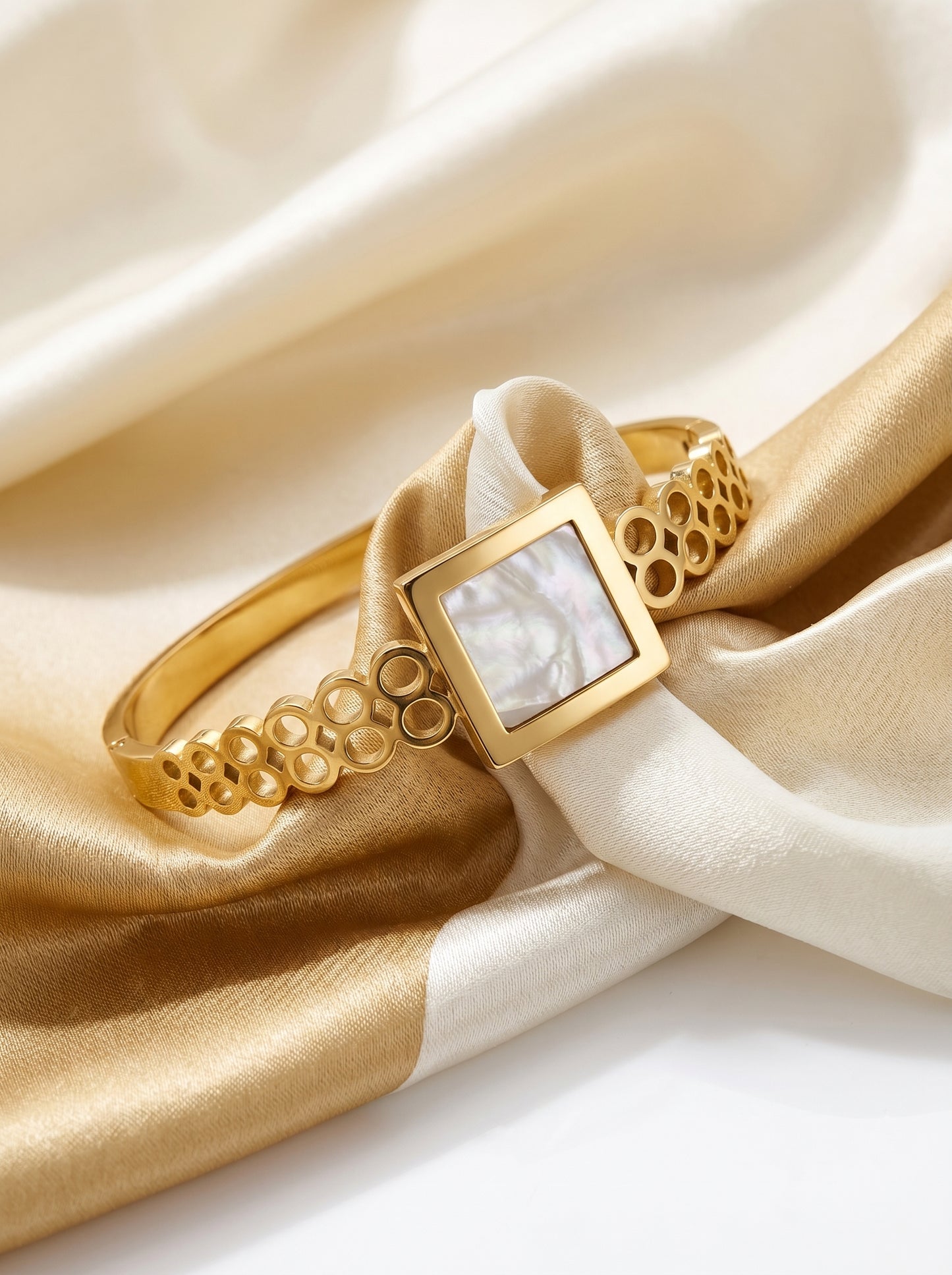 Golden Pearl Square Charm Kada Bracelet