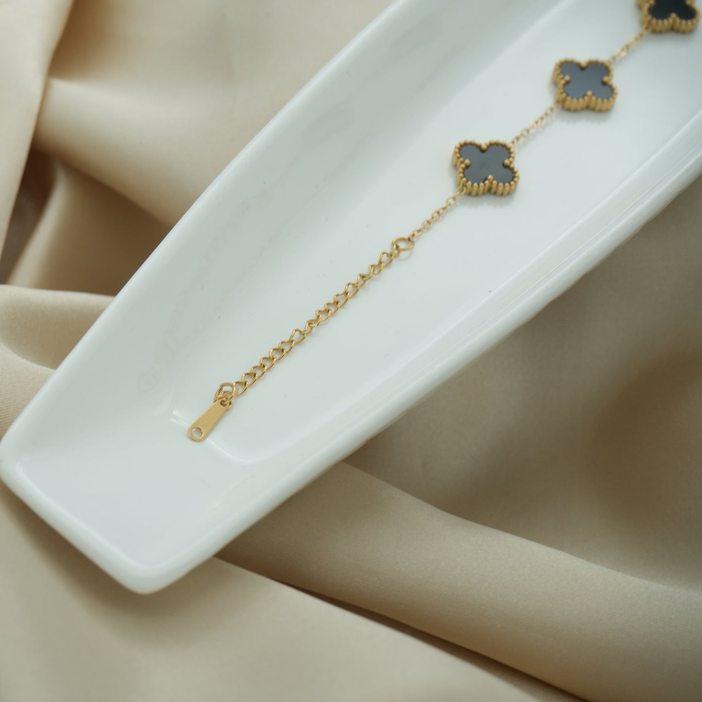 Elegant Luck Black Clover Necklace + Golden Touch Black Clover Bracelet Combo