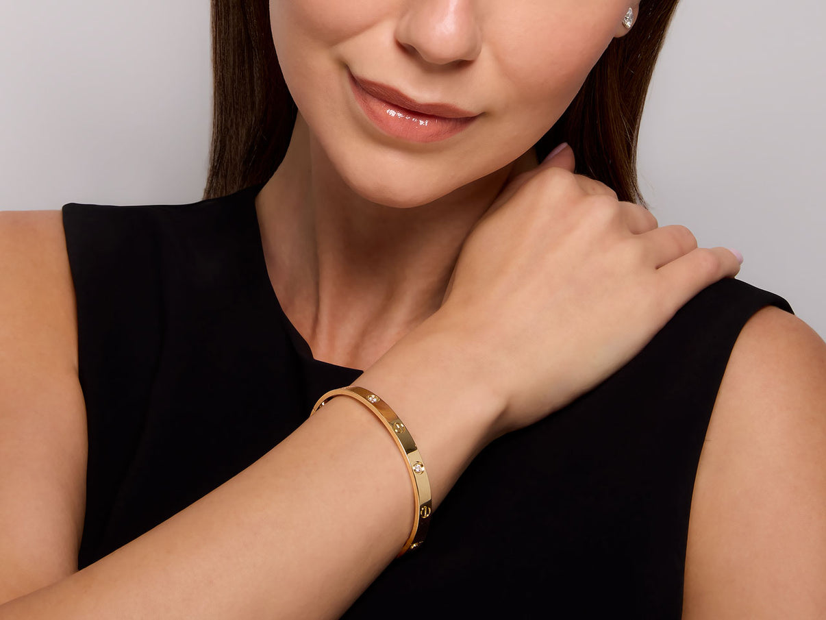 Snake Chain + Snake Bracelet + Classic V Diamond Studded Adjustable Ring + Cartier Inspired Love Bracelet Kada Gold Plated Combo
