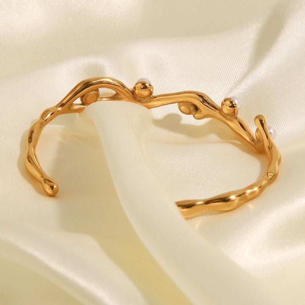 Pearl Breeze Kada Adjustable Size 18k Gold Plated, Waterproof and Anti-Tarnish