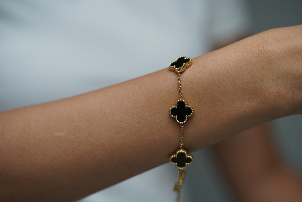 Elegant Luck Black Clover Necklace + Golden Touch Black Clover Bracelet Combo