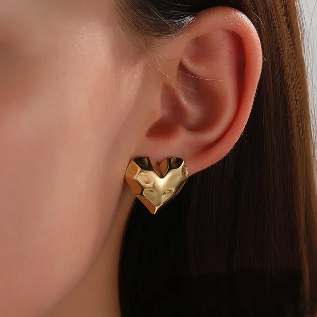 Crucible Heart Stud Earrings Gold Plated, Waterproof and Anti-Tarnish