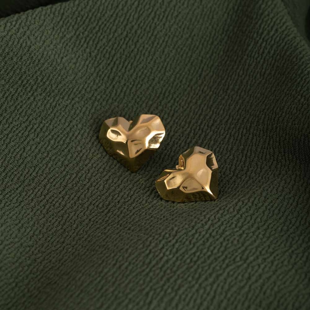 Crucible Heart Stud Earrings Gold Plated, Waterproof and Anti-Tarnish