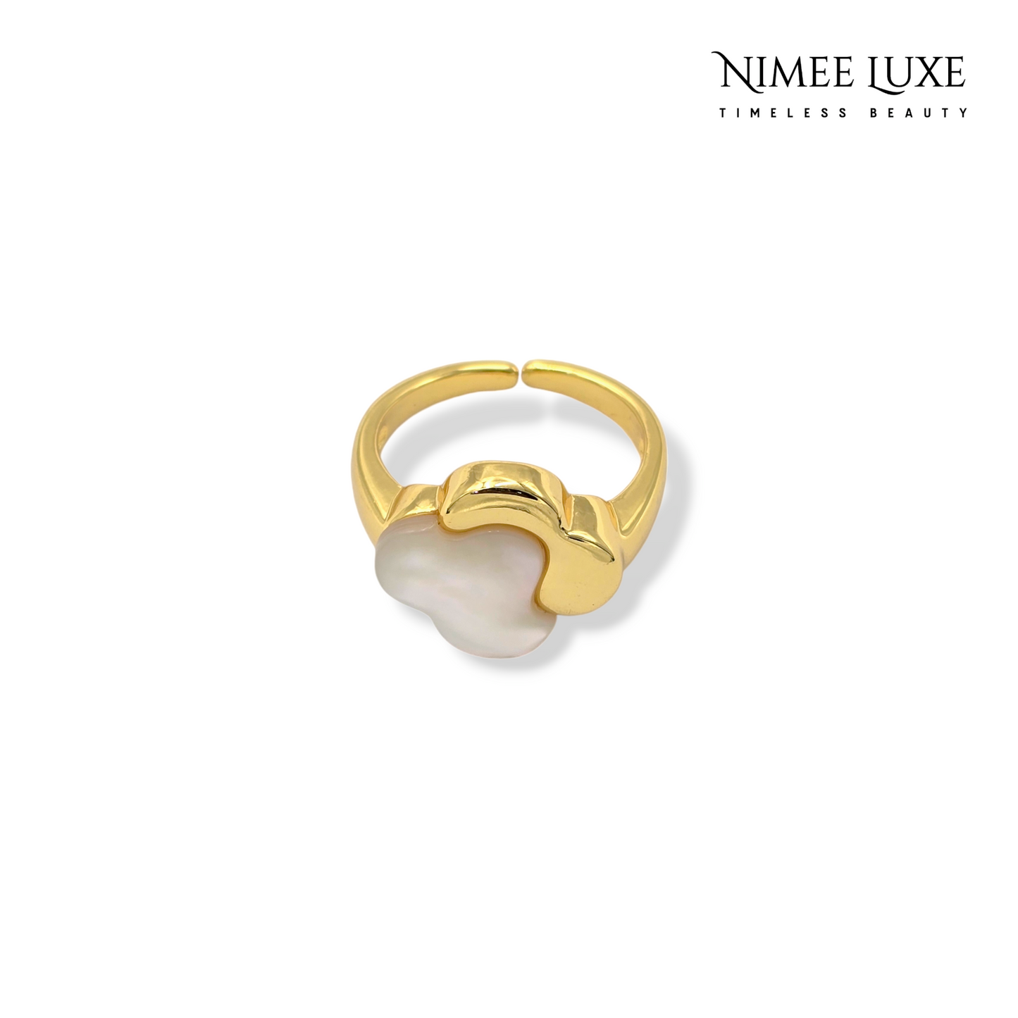 Van Cleef Inspired Pearl Adjustable Ring Plated AR13