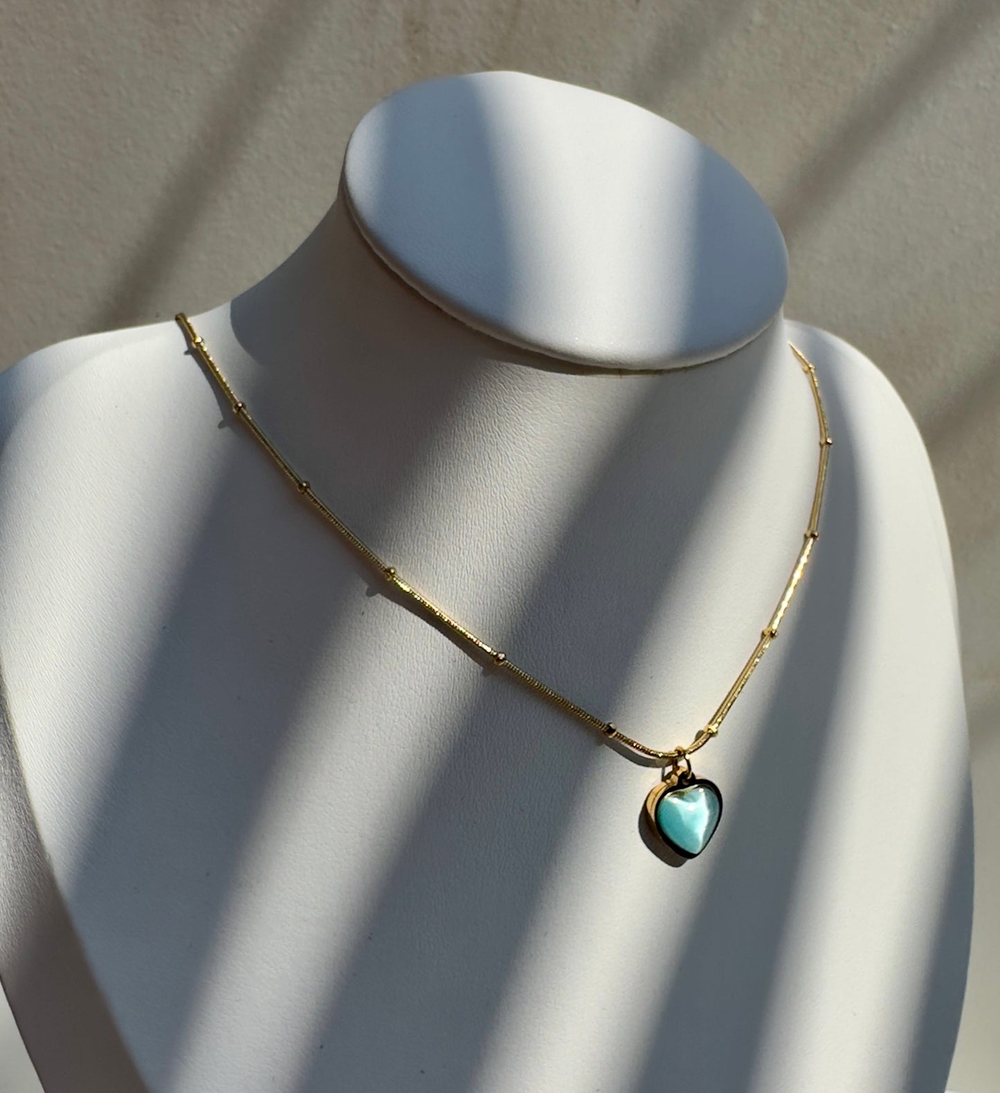 Blue Sapphire Pearl Heart Necklace Gold Plated, Waterproof and Anti-Tarnish