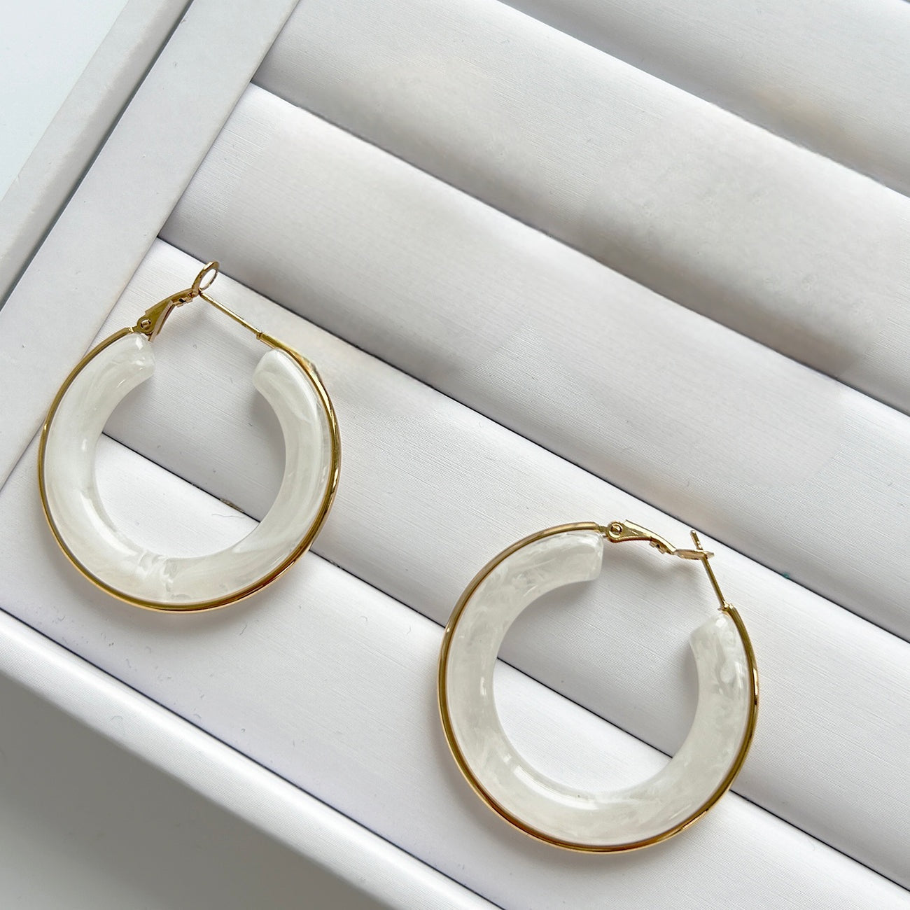 White Smokey Hoops Earrings Gold Plated, Waterproof and Anti-Tarnish