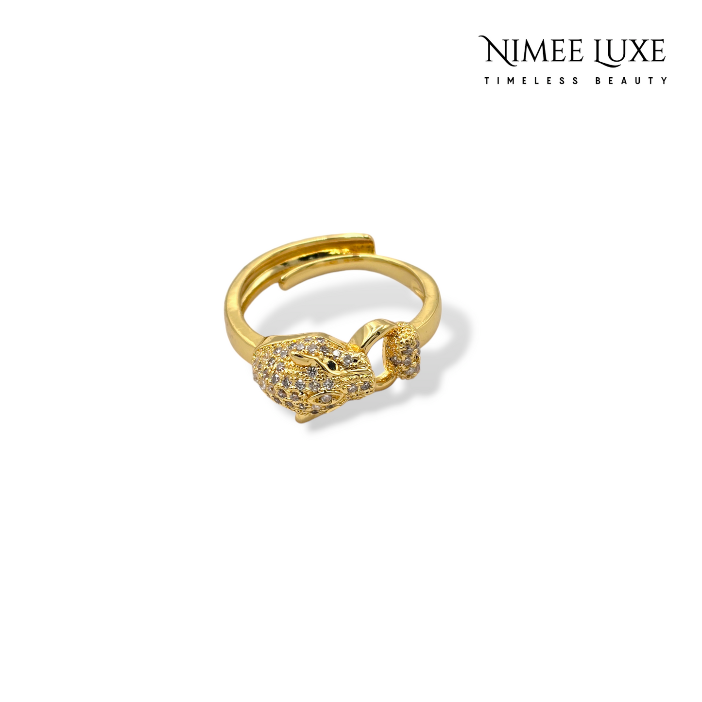 Diamond Studded Panther Adjustable Ring Gold Plated AR17