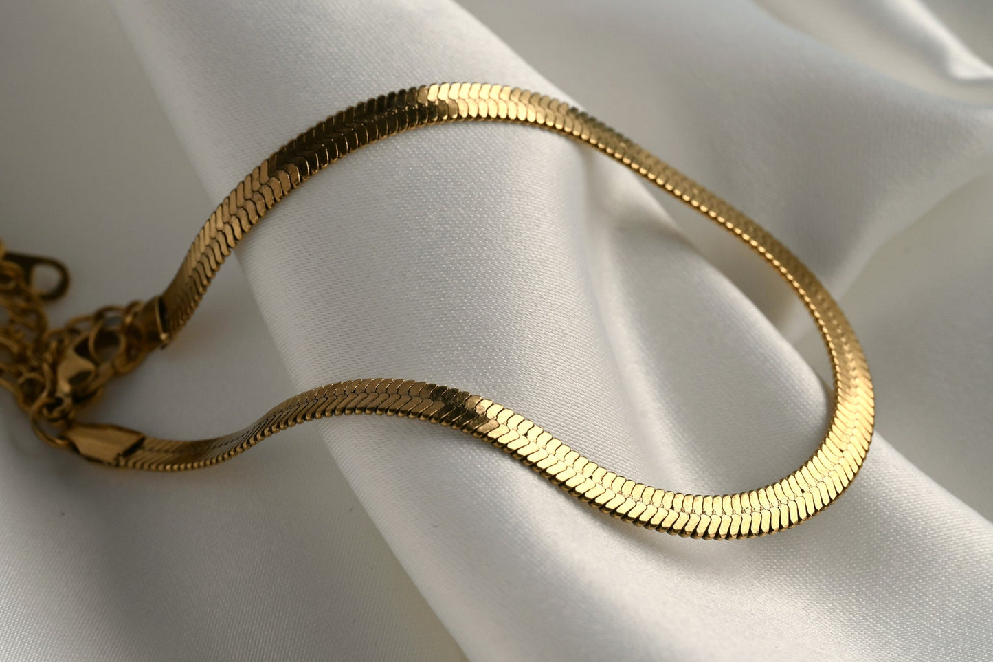 Snake Bracelet Gold Plated, Anti-Tarnish, Waterproof 8.5 inches with Extension & Heart Charm