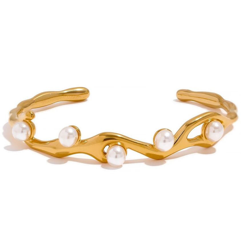 Pearl Breeze Kada Adjustable Size 18k Gold Plated, Waterproof and Anti-Tarnish