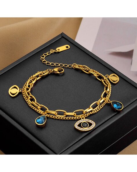 Blue Evil Eye Charms Bracelet Gold