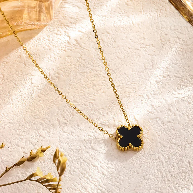 Elegant Luck Black Clover Necklace + Golden Touch Black Clover Bracelet Combo