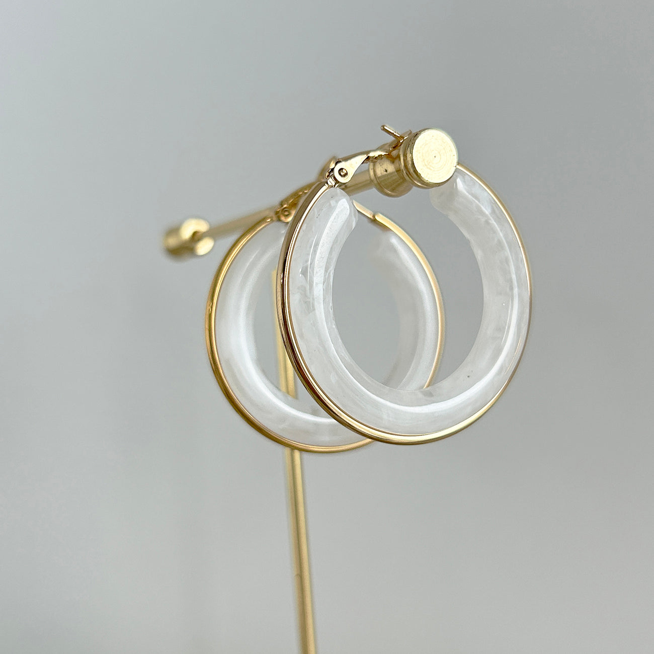White Smokey Hoops Earrings Gold Plated, Waterproof and Anti-Tarnish