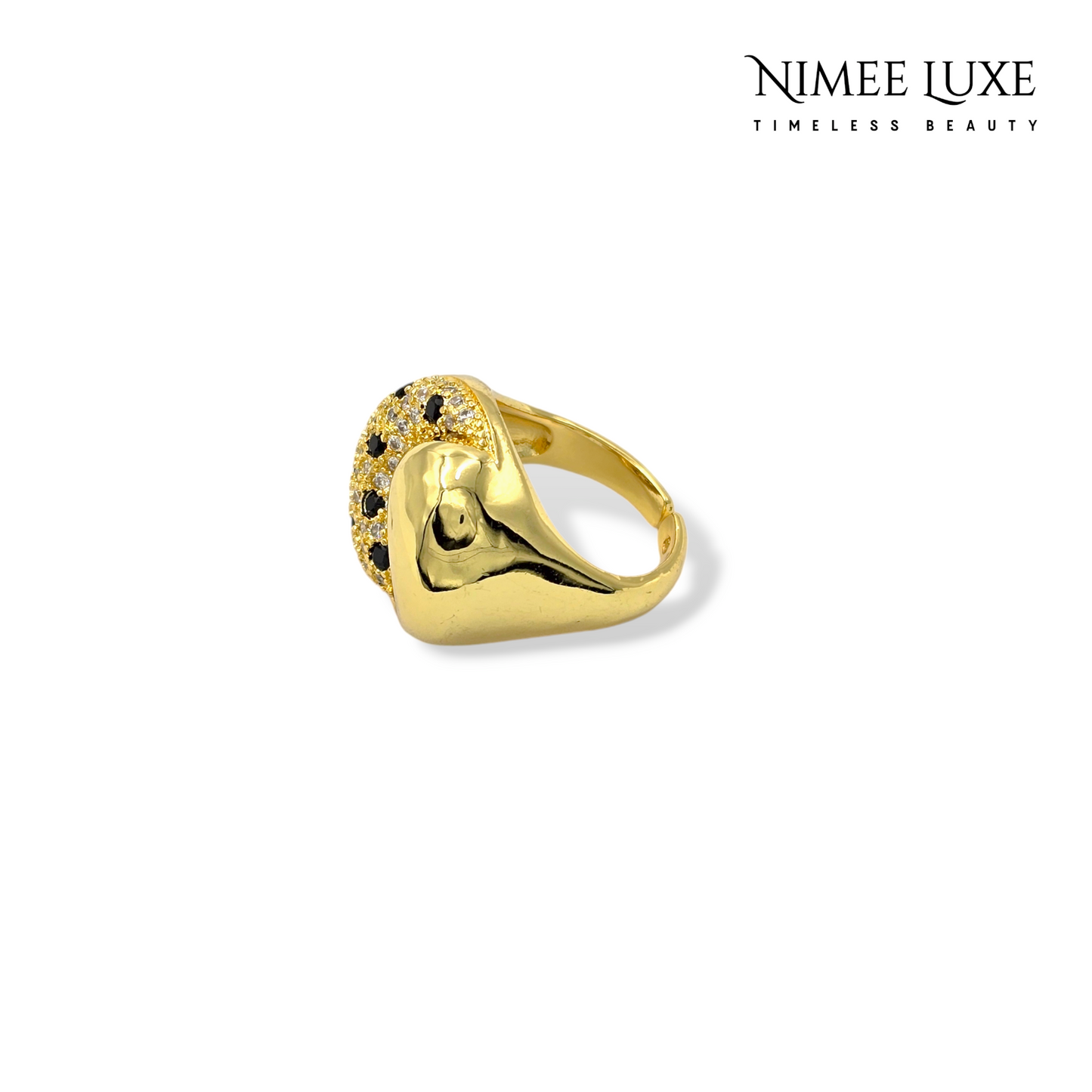 Polka Diamond Studded Adjustable Ring Gold Plated AR24