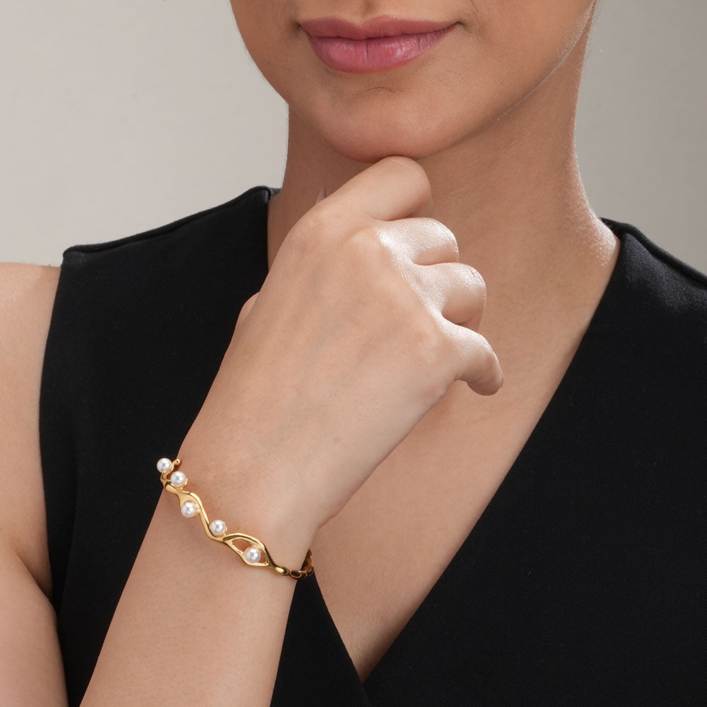 Pearl Breeze Kada Adjustable Size 18k Gold Plated, Waterproof and Anti-Tarnish