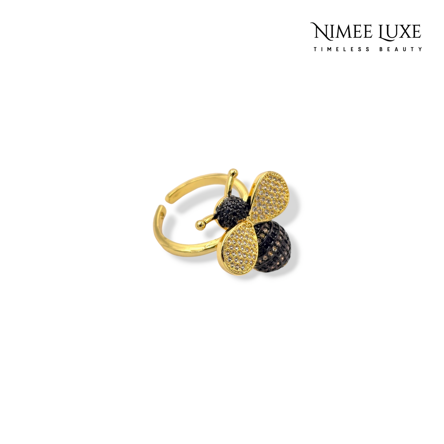 Iced Bee Diamond Studded Adjustable Ring Gold Plated AR11