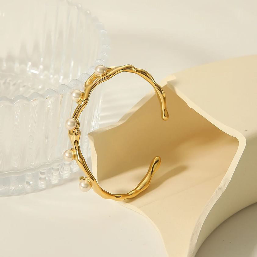 Pearl Breeze Kada Adjustable Size 18k Gold Plated, Waterproof and Anti-Tarnish
