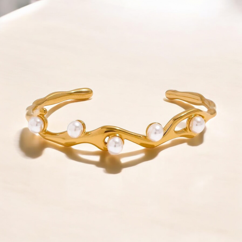 Pearl Breeze Kada Adjustable Size 18k Gold Plated, Waterproof and Anti-Tarnish