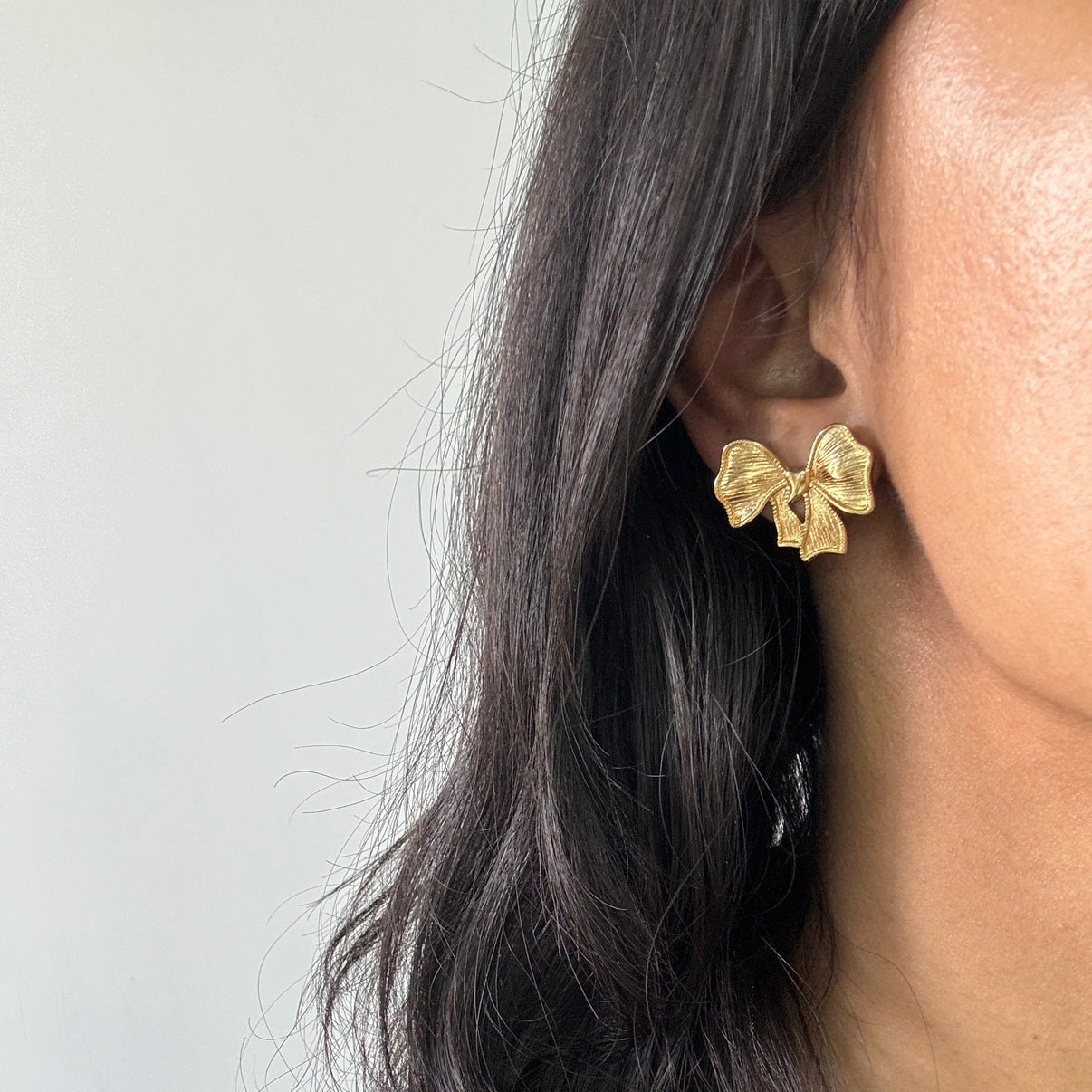 Wrinkle Bow Earrings Gold Plated, Waterproof and Anti-Tarnish