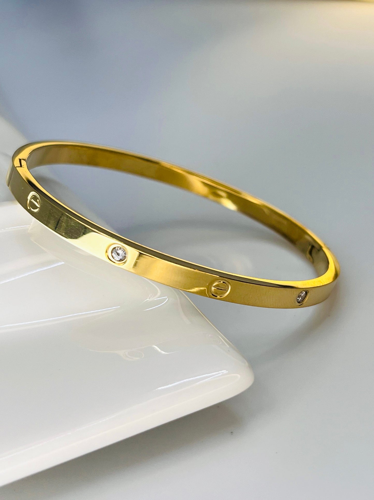 Snake Chain + Snake Bracelet + Classic V Diamond Studded Adjustable Ring + Cartier Inspired Love Bracelet Kada Gold Plated Combo
