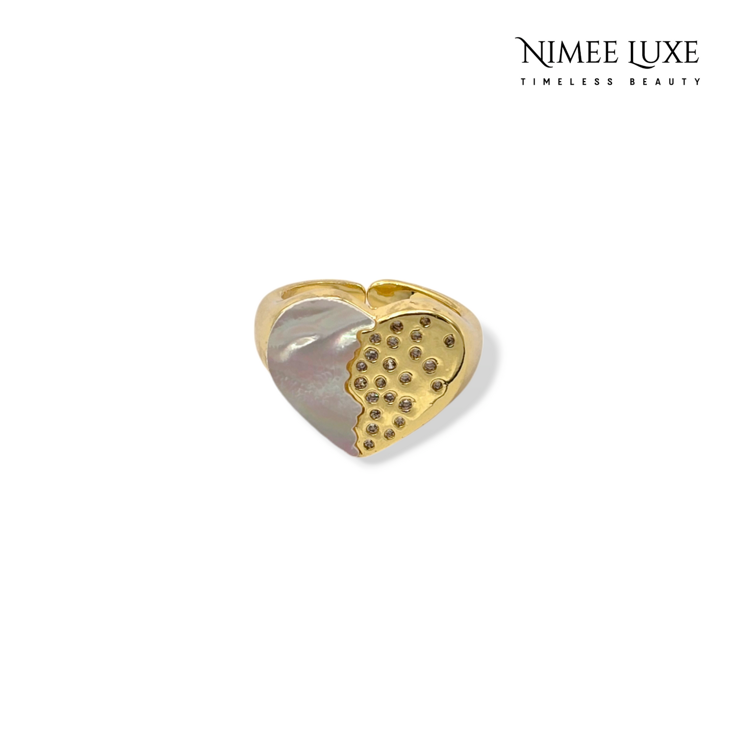 Heart Pearl Adjustable Ring Gold Plated AR5