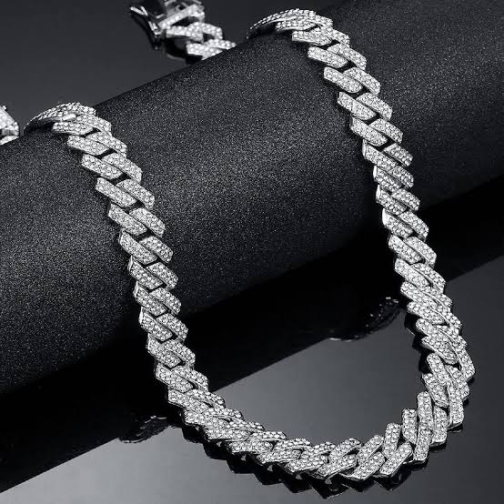 Iced Cuban Diamond Chain Silver Plated, Waterproof, Anti-Tarnish 20 inches