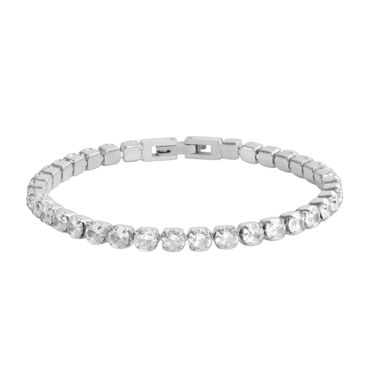 Round Tennis Diamond Bracelet Silver Plated 7 inches