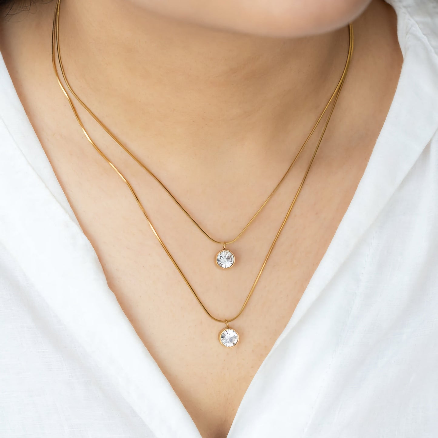 Double Diamond Layered Chain Necklace Gold Plated, Waterproof and Anti-Tarnish