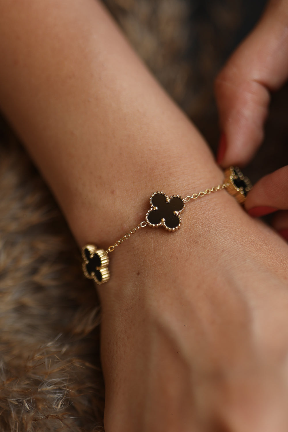 Elegant Luck Black Clover Necklace + Golden Touch Black Clover Bracelet Combo
