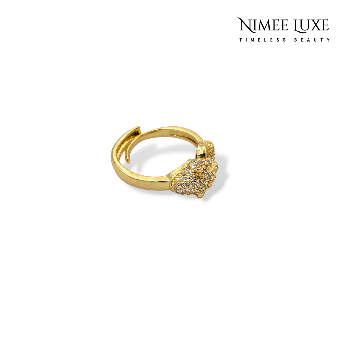 Diamond Studded Panther Adjustable Ring Gold Plated AR17