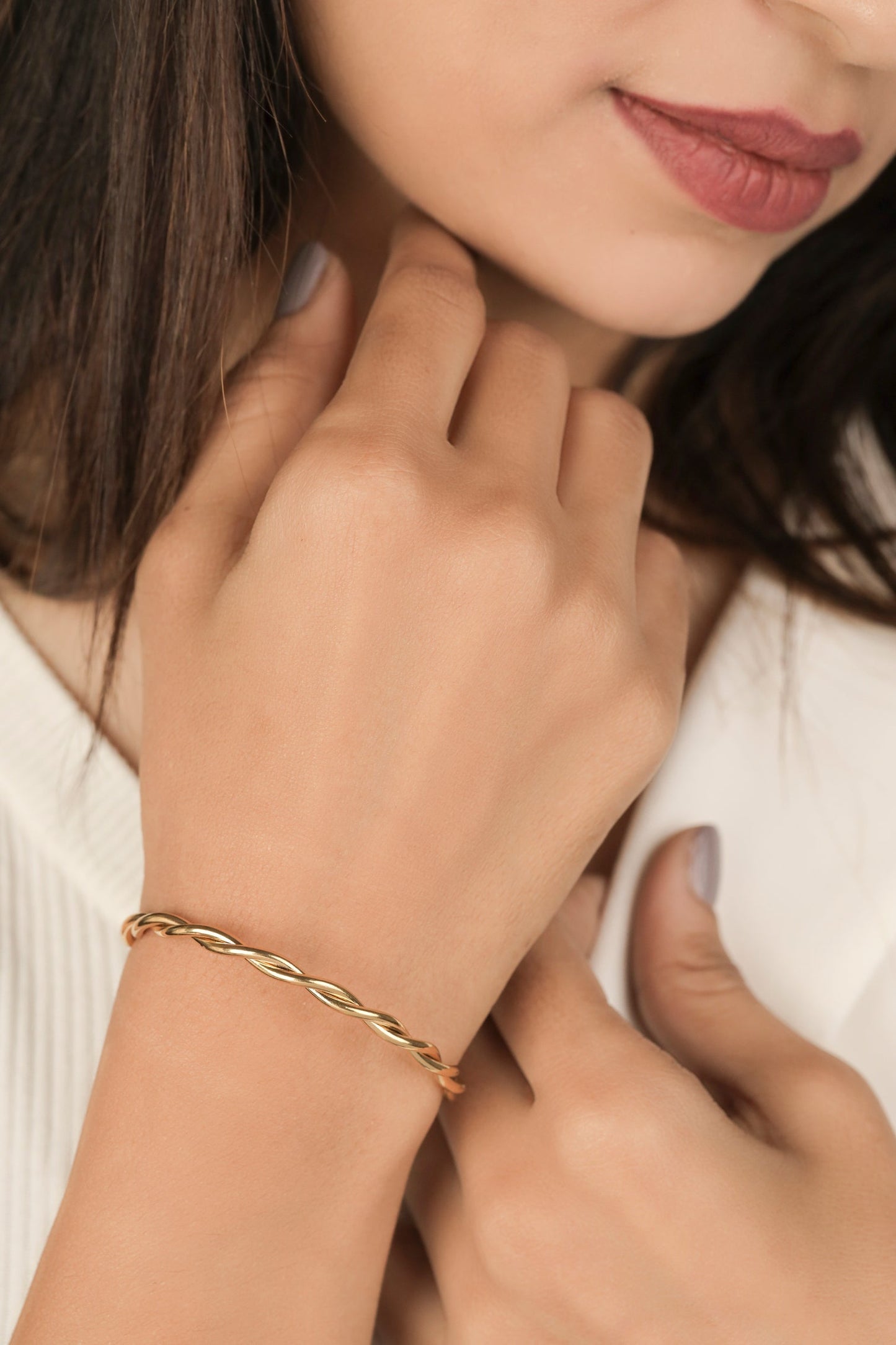 Delicate Curve Adjustable Bracelet Kada Gold Plated, Waterproof and Anti-Tarnish