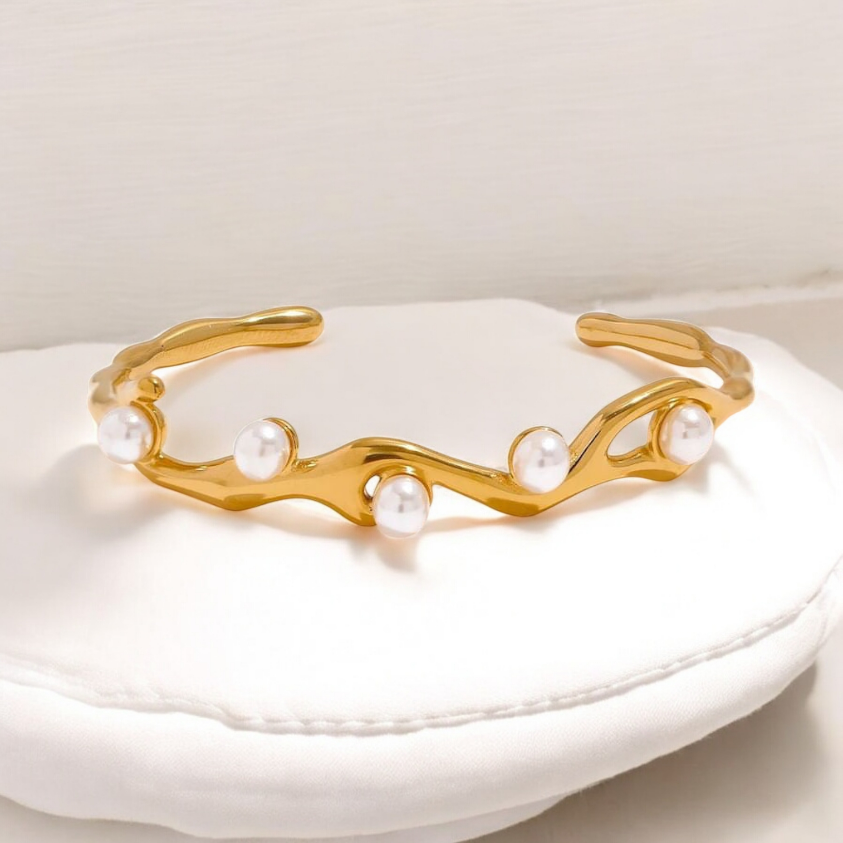 Pearl Breeze Kada Adjustable Size 18k Gold Plated, Waterproof and Anti-Tarnish
