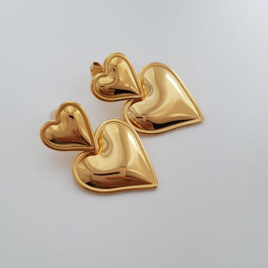Double Hearts Classic Earrings Gold Plated, Waterproof and Anti-Tarnish