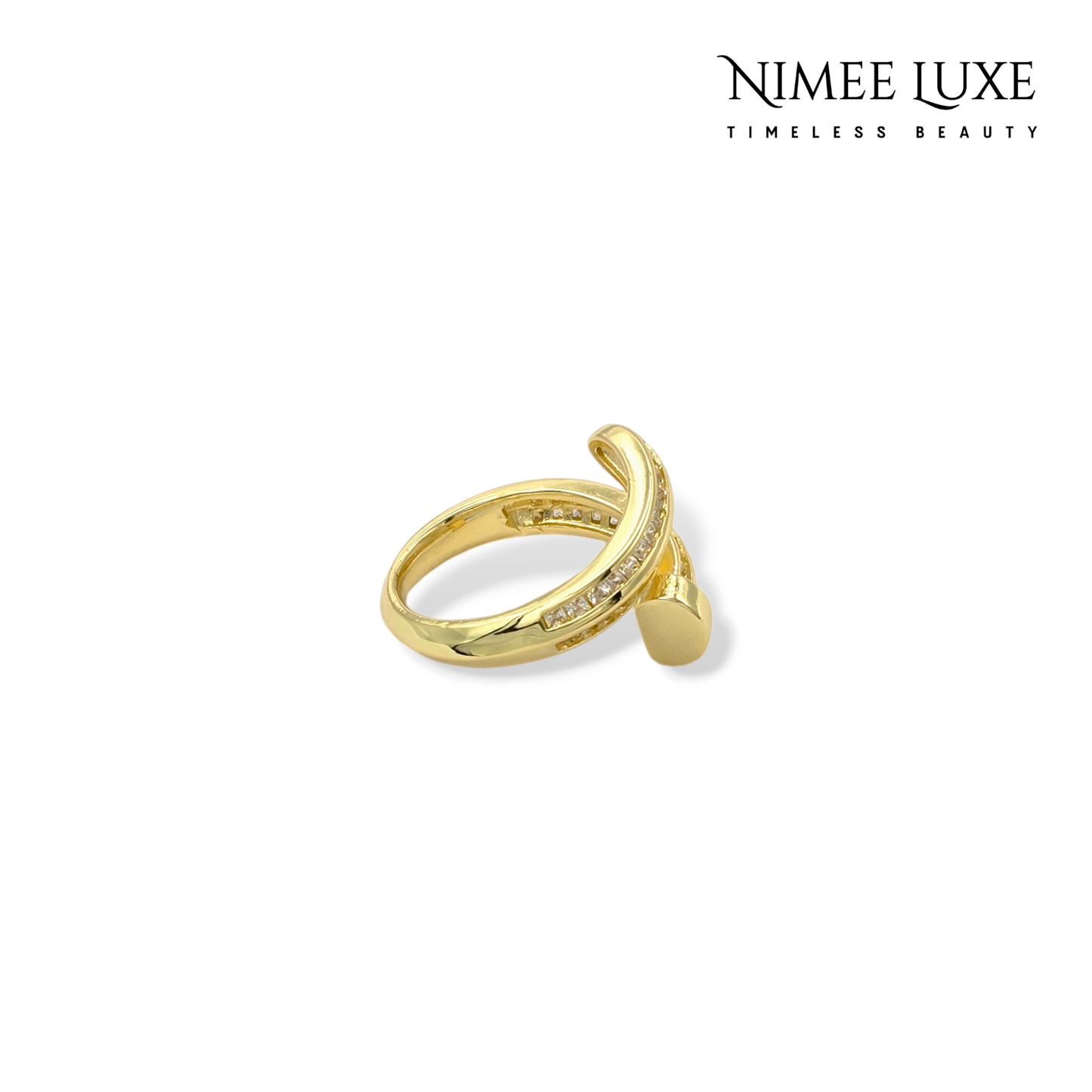 Diamond Studded Nail Adjustable Ring Gold Plated AR31