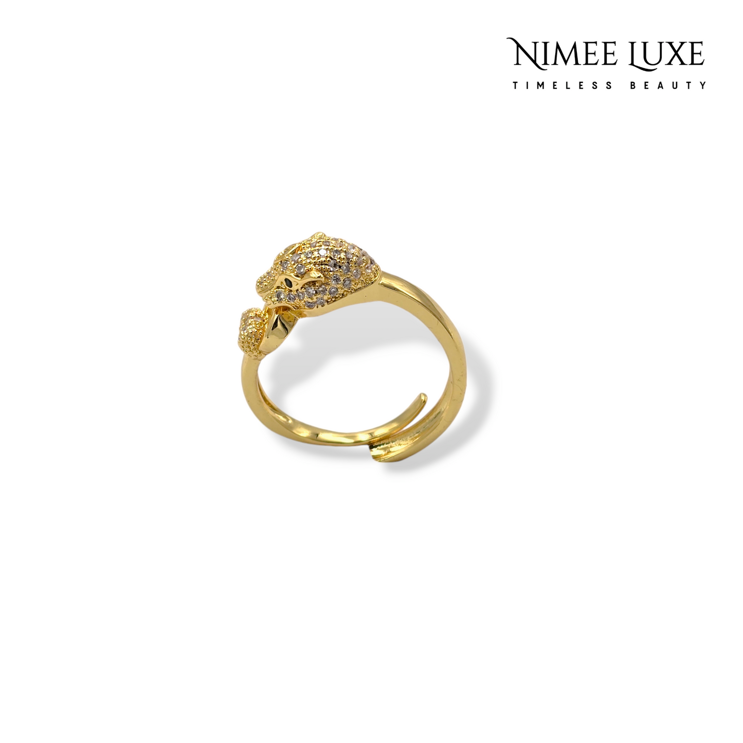 Diamond Studded Panther Adjustable Ring Gold Plated AR17