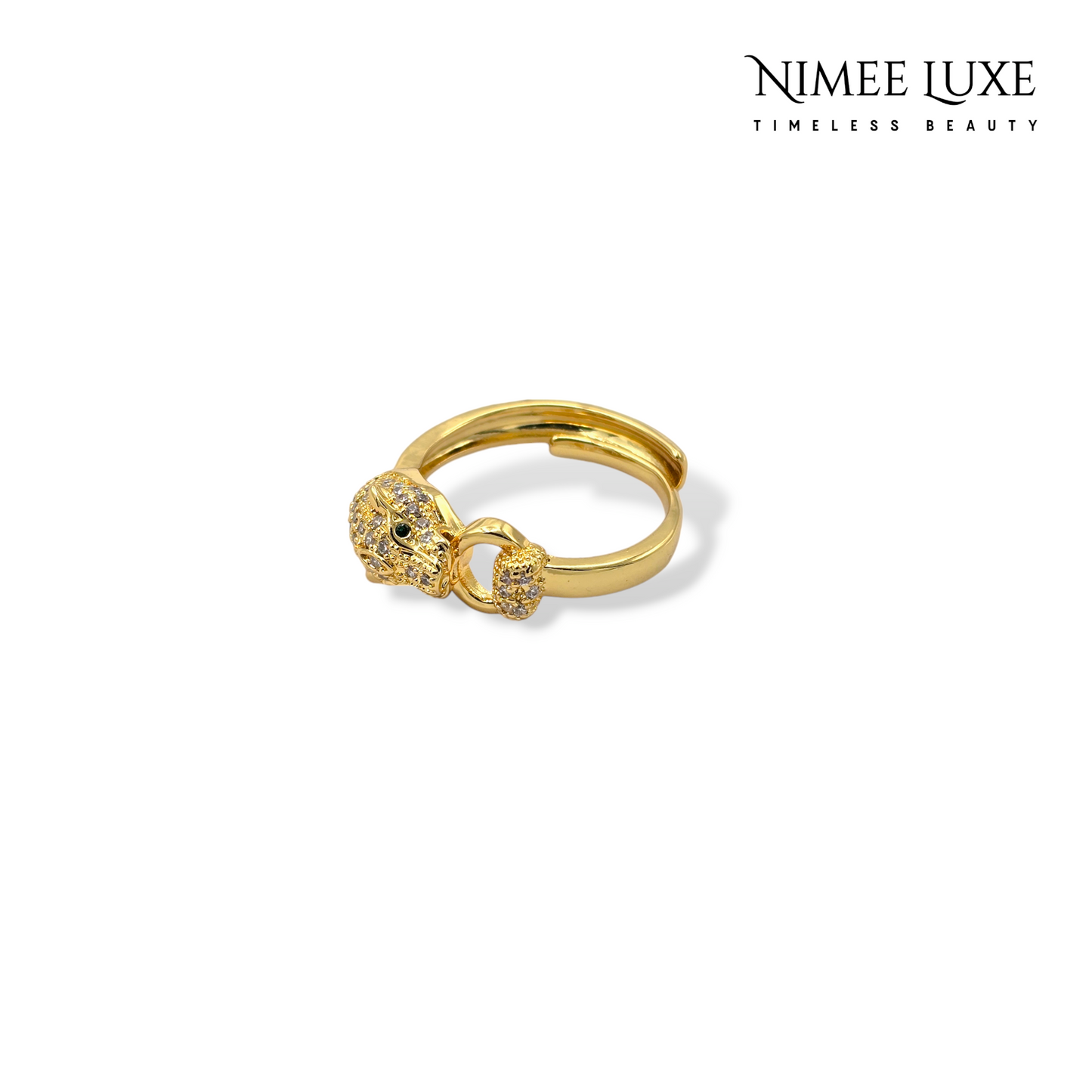 Diamond Studded Panther Adjustable Ring Gold Plated AR17