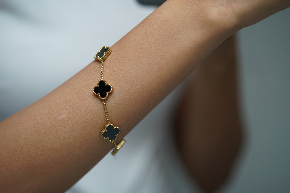 Elegant Luck Black Clover Necklace + Golden Touch Black Clover Bracelet Combo