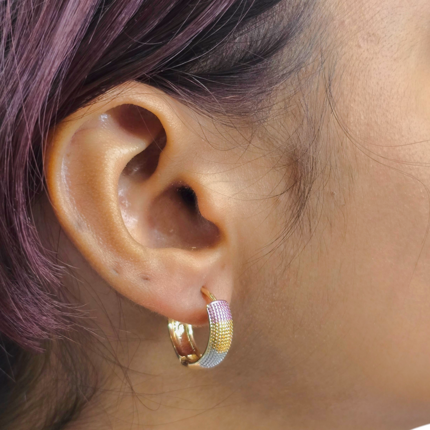 Tricolor Mesh Hoops Earrings 18K Gold Plated, Waterproof and Anti-Tarnish