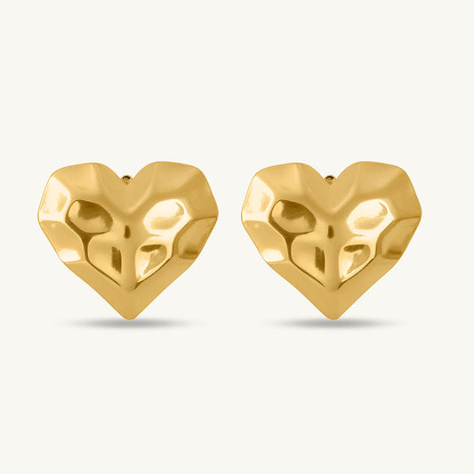 Crucible Heart Stud Earrings Gold Plated, Waterproof and Anti-Tarnish