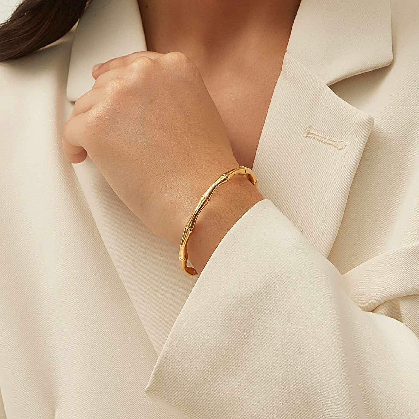 Bamboo Bracelet Kada 18k Gold Plated, Waterproof and Anti-Tarnish