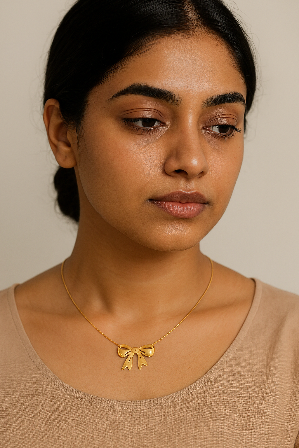 Bow Vintage Chain Necklace Gold Plated, Waterproof and Anti-Tarnish